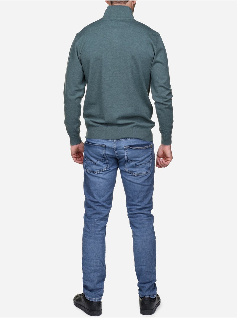 Pull col montant zippé - Yves Enzo Vert - Kiabi