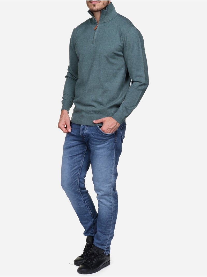Pull col montant zippé - Yves Enzo Vert - Kiabi
