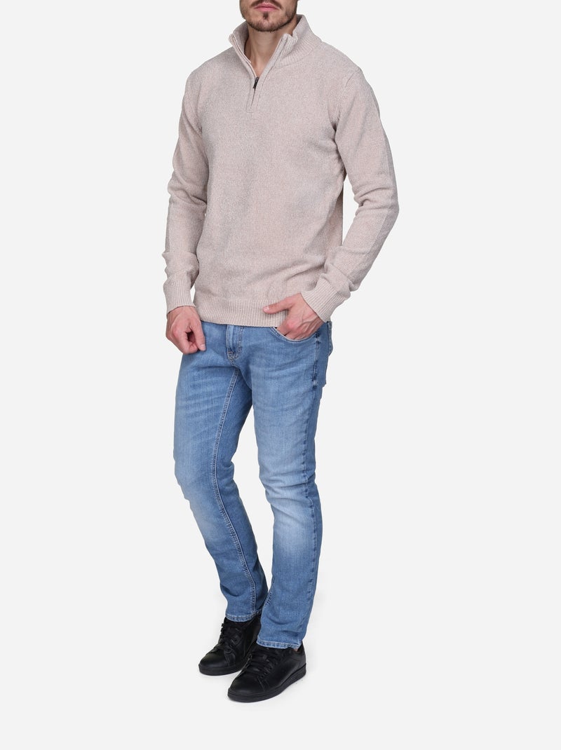Pull col montant zippé Crème - Kiabi