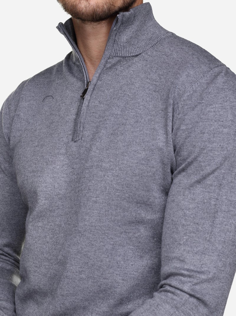 Pull col montant zippé Gris clair - Kiabi