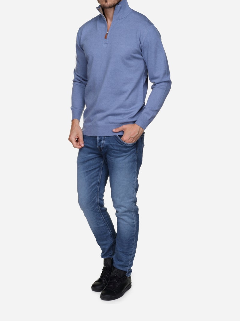 Pull col montant zippé Indigo - Kiabi