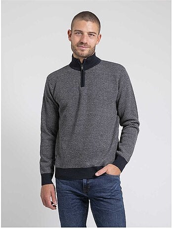 Pull col montant zippé rayures limerou