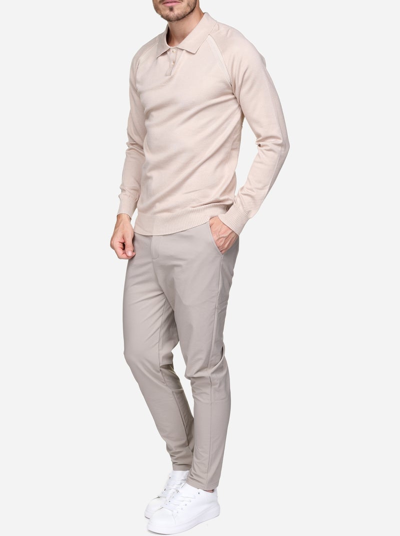 Pull col polo - Frilivin Crème - Kiabi