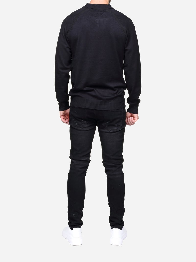 Pull col polo - Frilivin Noir - Kiabi