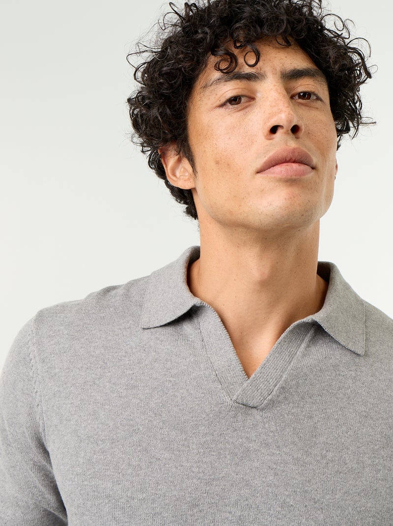 Pull col polo à manches longues Gris - Kiabi