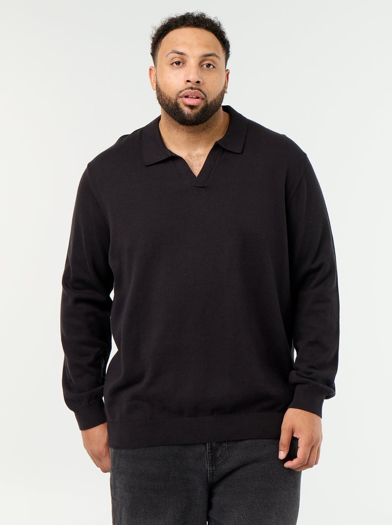 Pull col polo à manches longues Noir - Kiabi