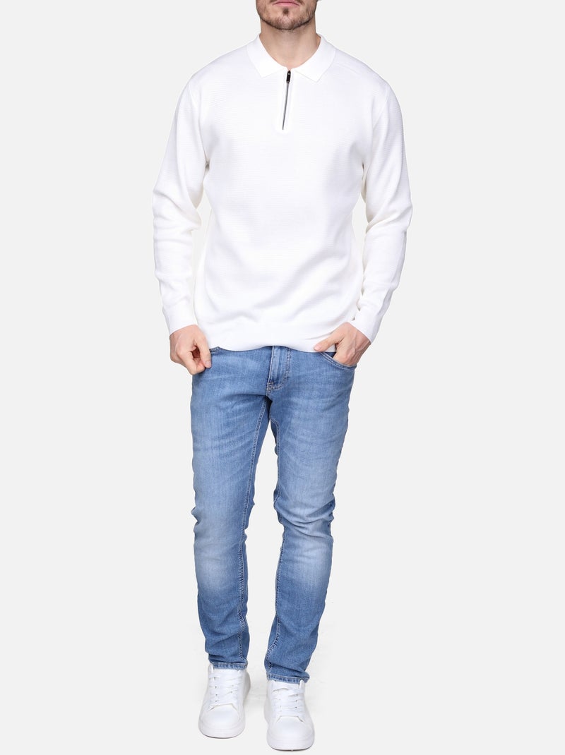 Pull col polo à zip - Frilivin Blanc - Kiabi