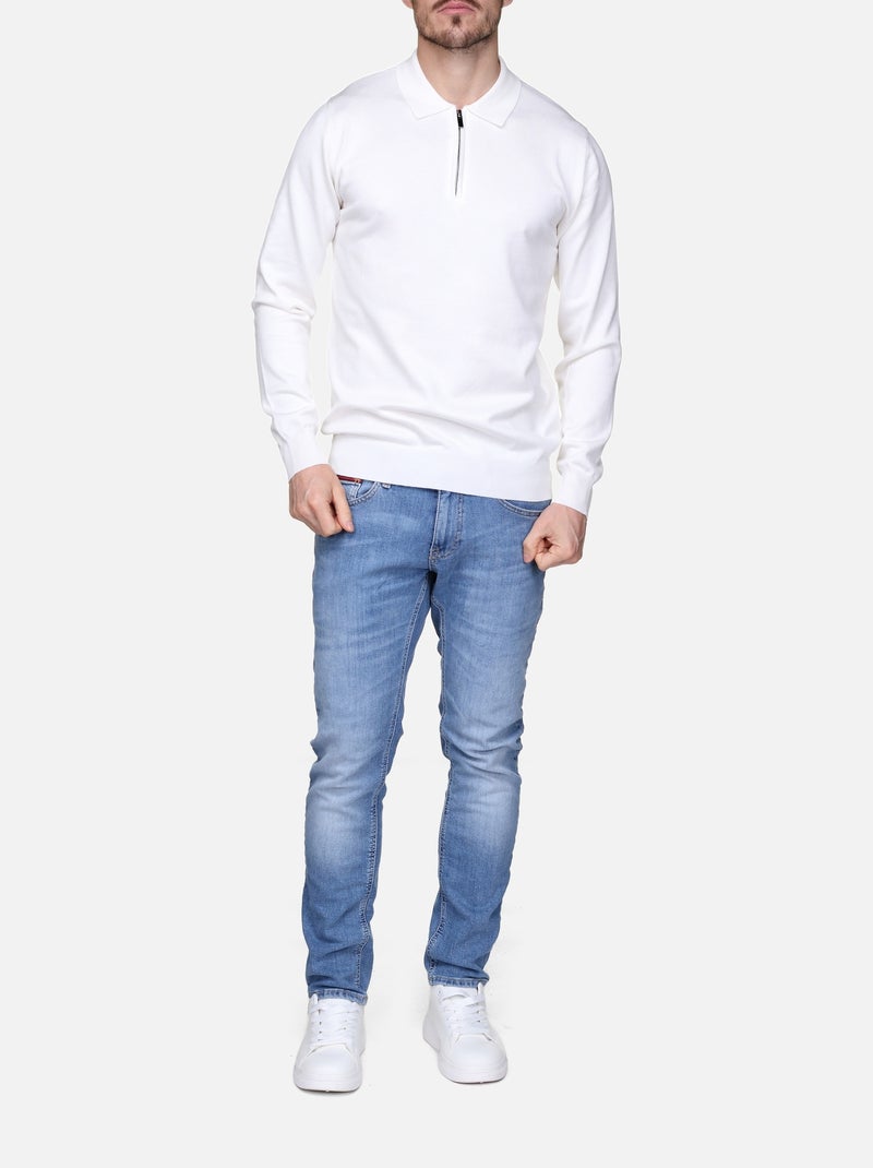 Pull col polo à zip - Frilivin Blanc - Kiabi