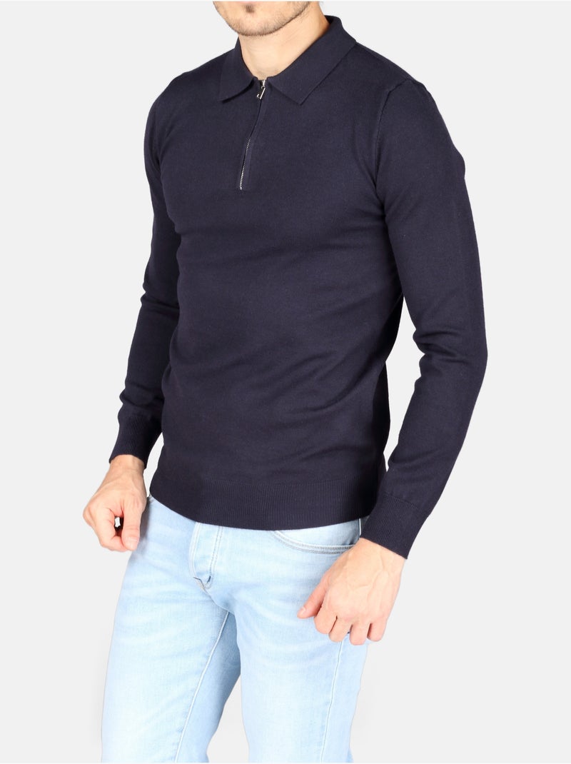 Pull col polo à zip - Kenzarro Bleu - Kiabi