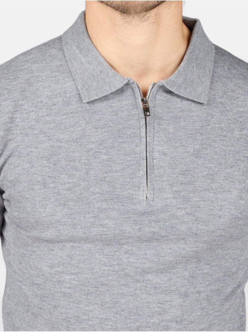 Pull col polo à zip - Kenzarro Gris clair - Kiabi