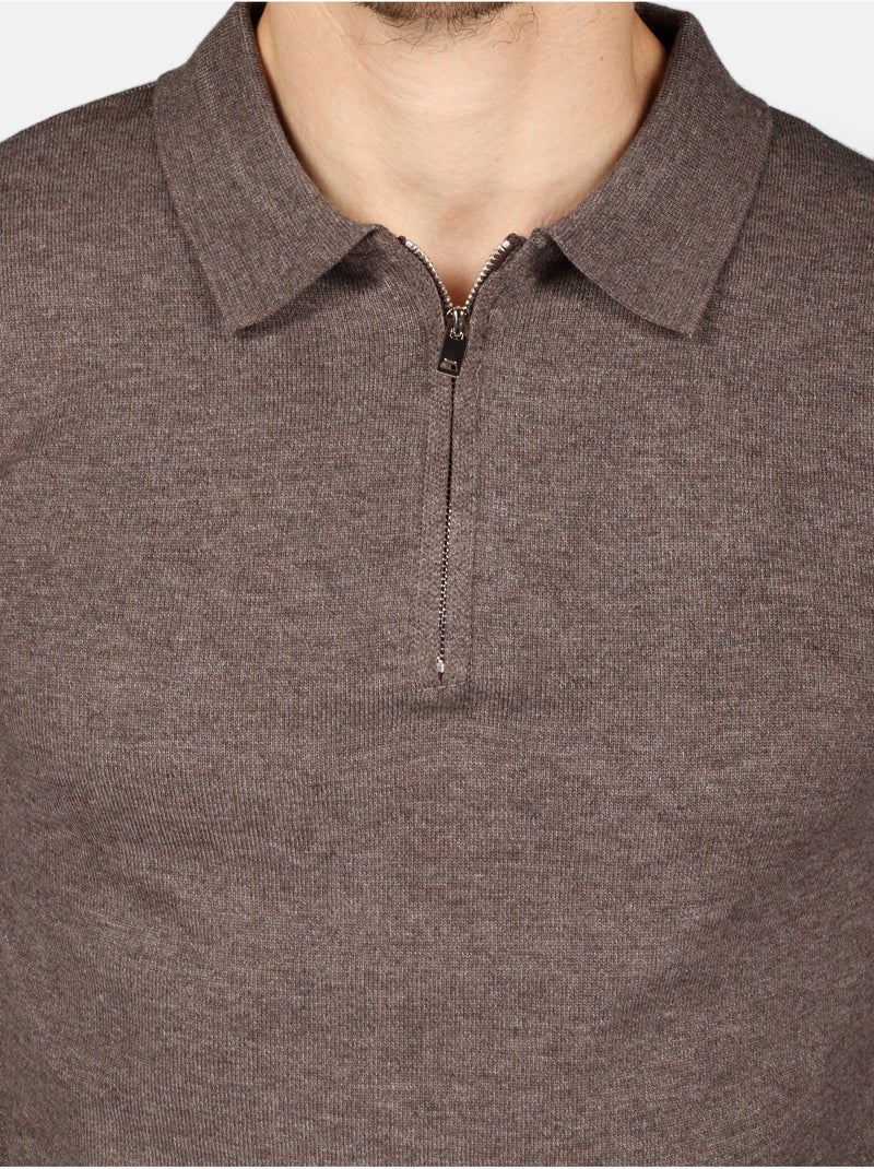 Pull col polo à zip - Kenzarro Marron - Kiabi