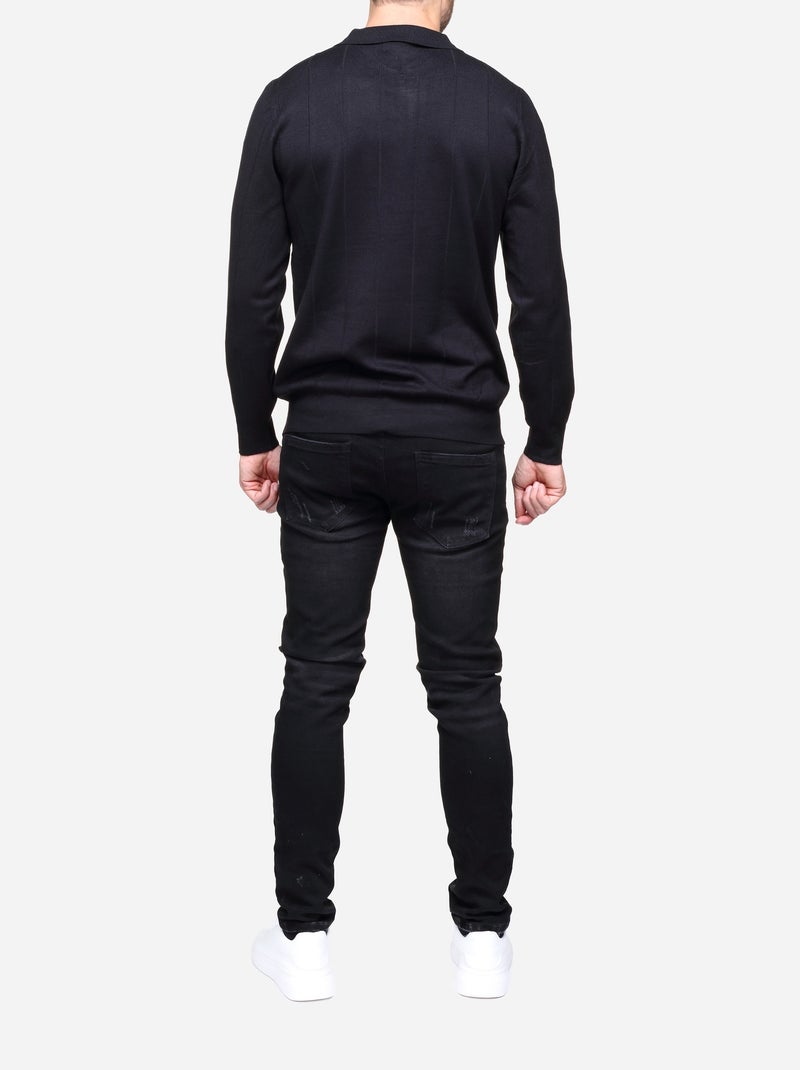 Pull col polo à zip Noir - Kiabi
