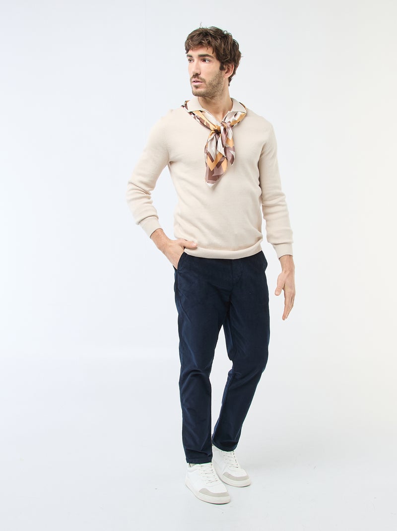 Pull col polo en maille Gris - Kiabi
