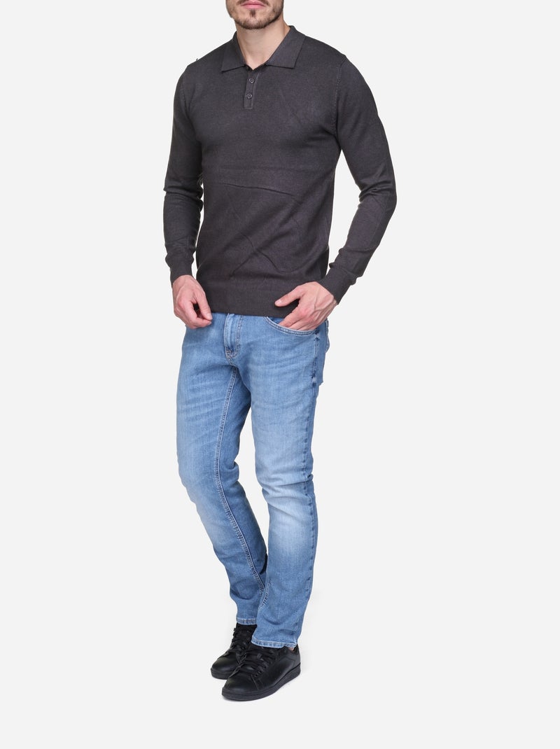 Pull col polo Gris foncé - Kiabi