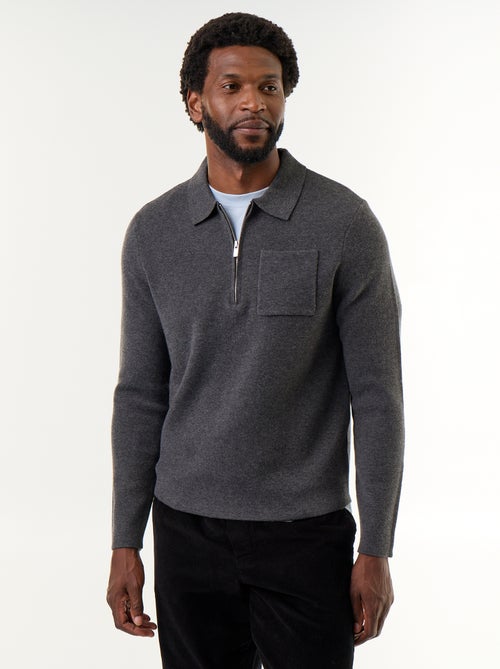 Pull col polo zippé - Kiabi