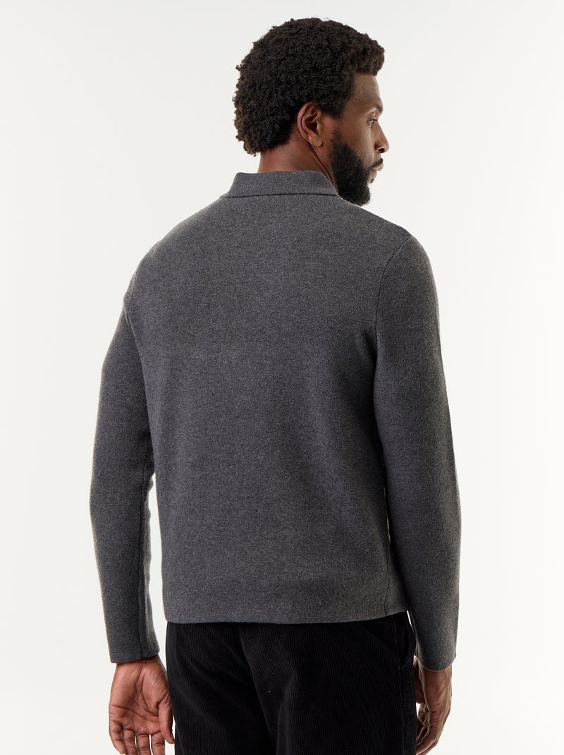 Pull col polo zippé Gris - Kiabi