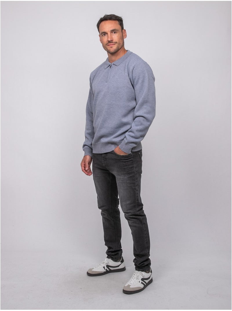Pull col polo zippé larmoti Gris chiné - Kiabi