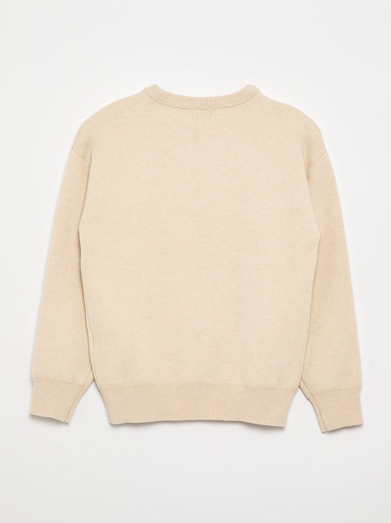 Pull col rond à manches longues uni Beige - Kiabi