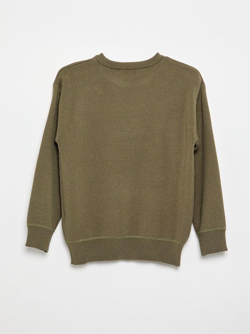 Pull col rond à manches longues uni Vert - Kiabi