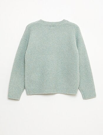 Pull col rond avec fleurs en crochet uni