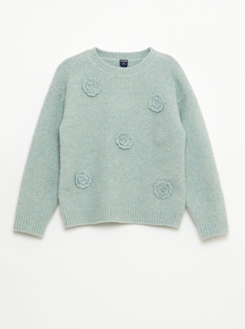 Pull col rond avec fleurs en crochet uni - Kiabi