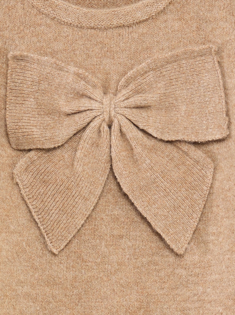 Pull col rond avec nœuds uni Beige - Kiabi