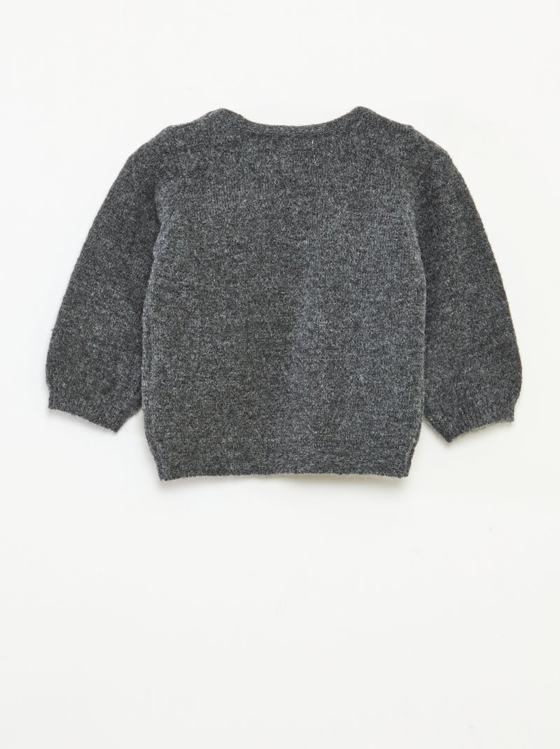 Pull col rond avec nœuds uni Gris - Kiabi