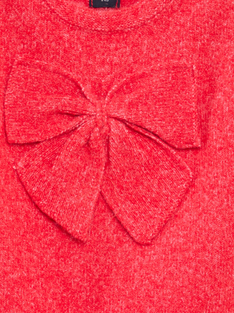 Pull col rond avec nœuds uni Rouge - Kiabi