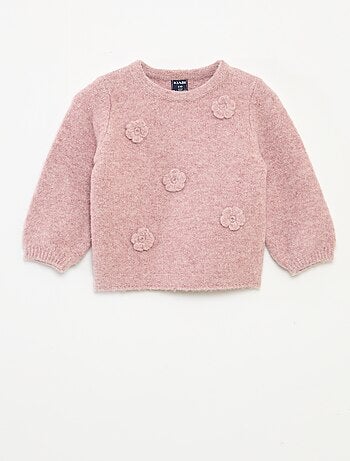 Pull col rond avec patch fleurs