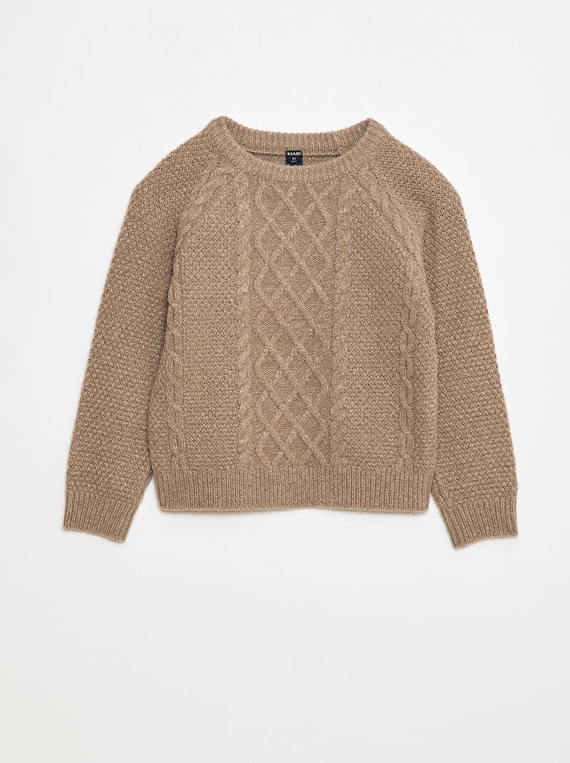Pull col rond chaud uni Beige - Kiabi
