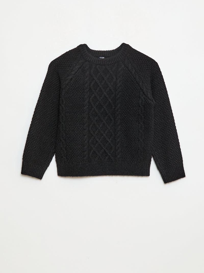 Pull col rond chaud uni Noir - Kiabi