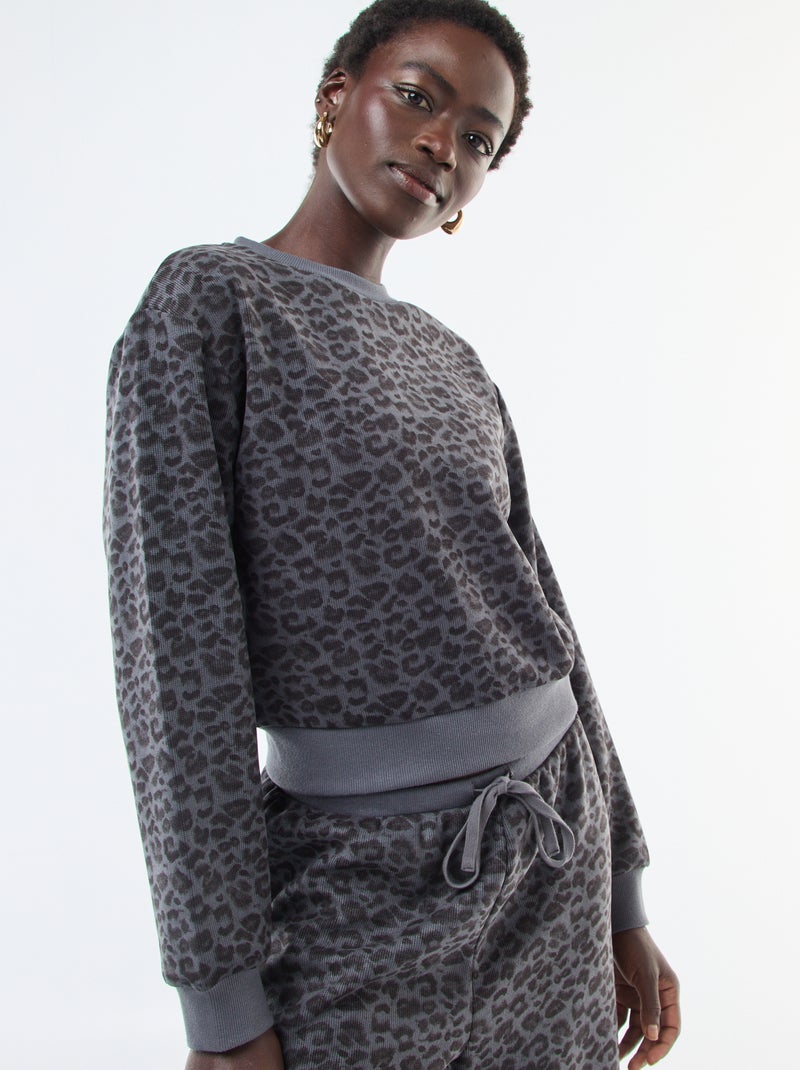 Pull col rond doudou leopard Gris - Kiabi