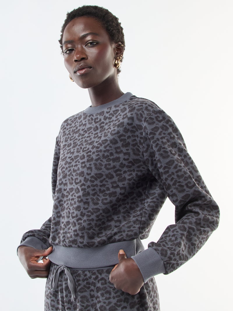 Pull col rond doudou leopard Gris - Kiabi