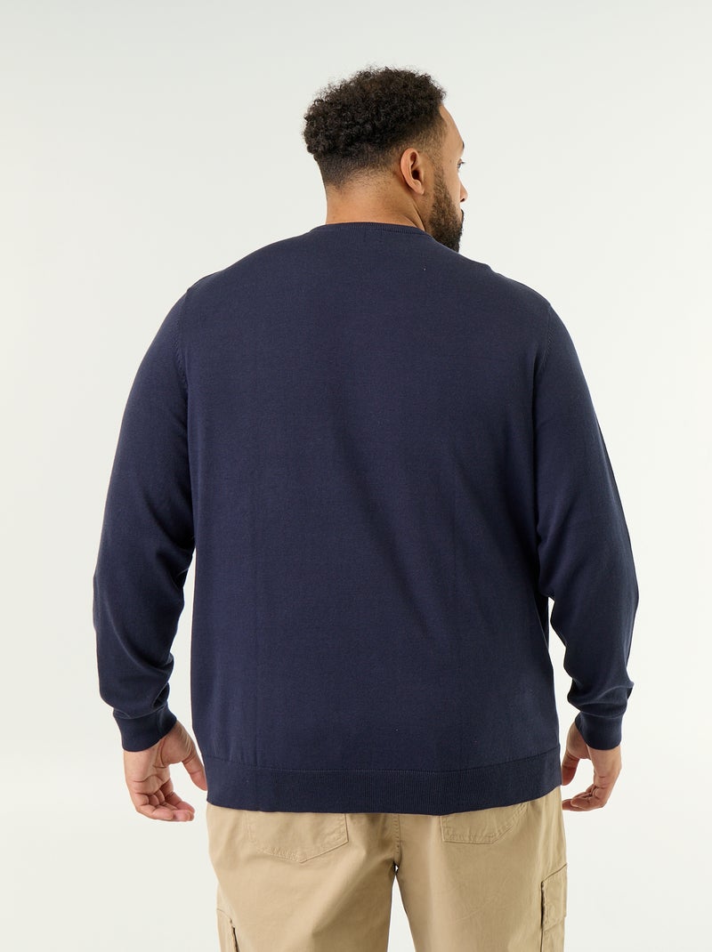 Pull col rond en fine jauge Bleu - Kiabi