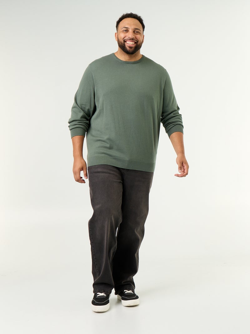 Pull col rond en fine jauge Vert - Kiabi