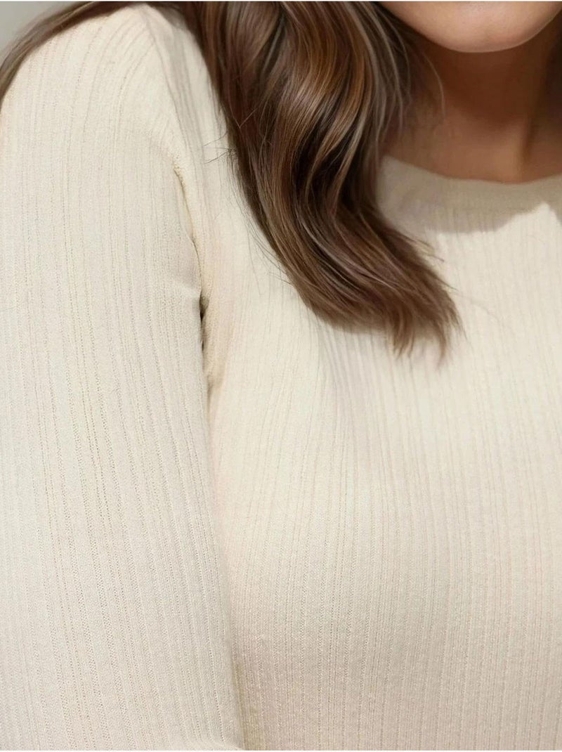 Pull col rond en maille ajustée hiccup Blanc - Kiabi