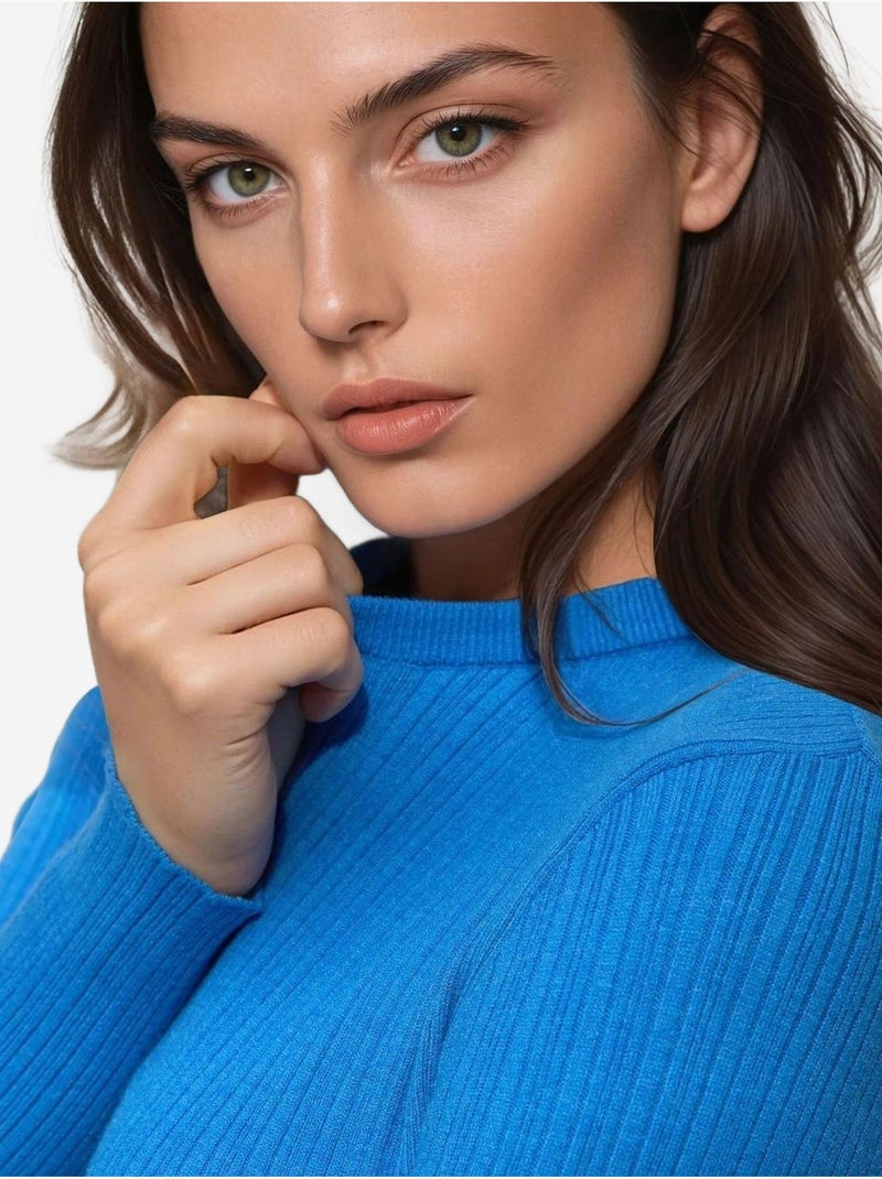 Pull col rond en maille ajustée hiccup Bleu clair - Kiabi