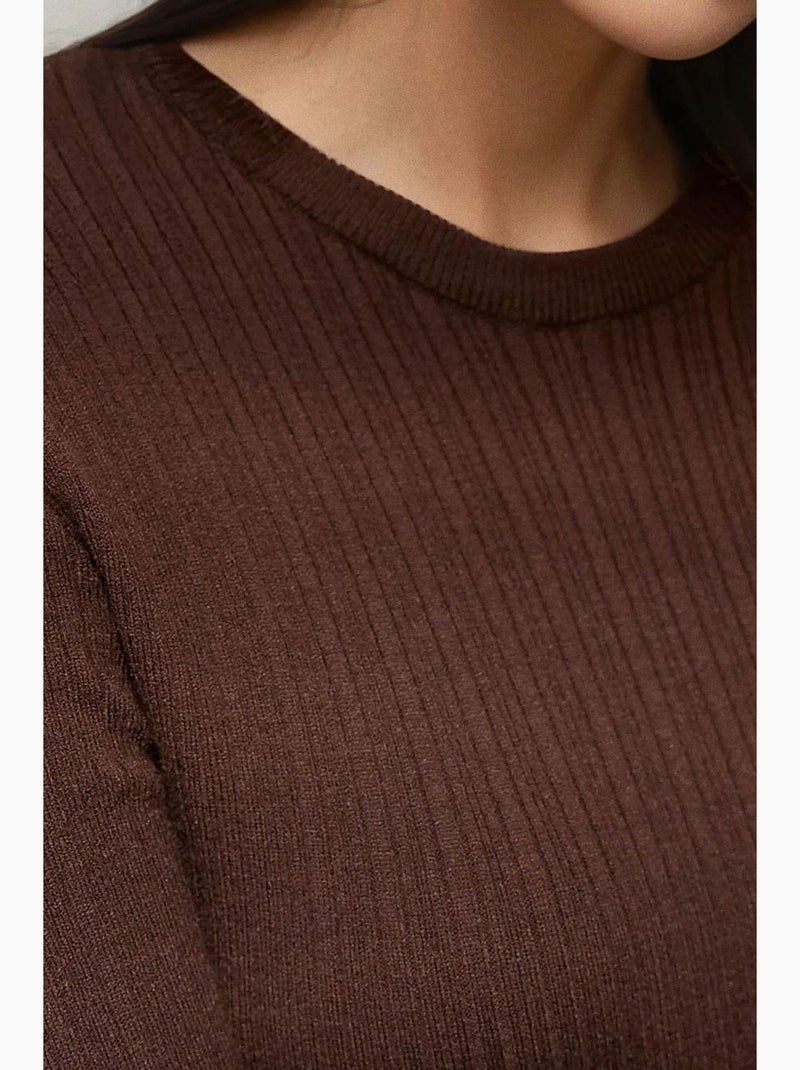 Pull col rond en maille ajustée hiccup Marron foncé - Kiabi