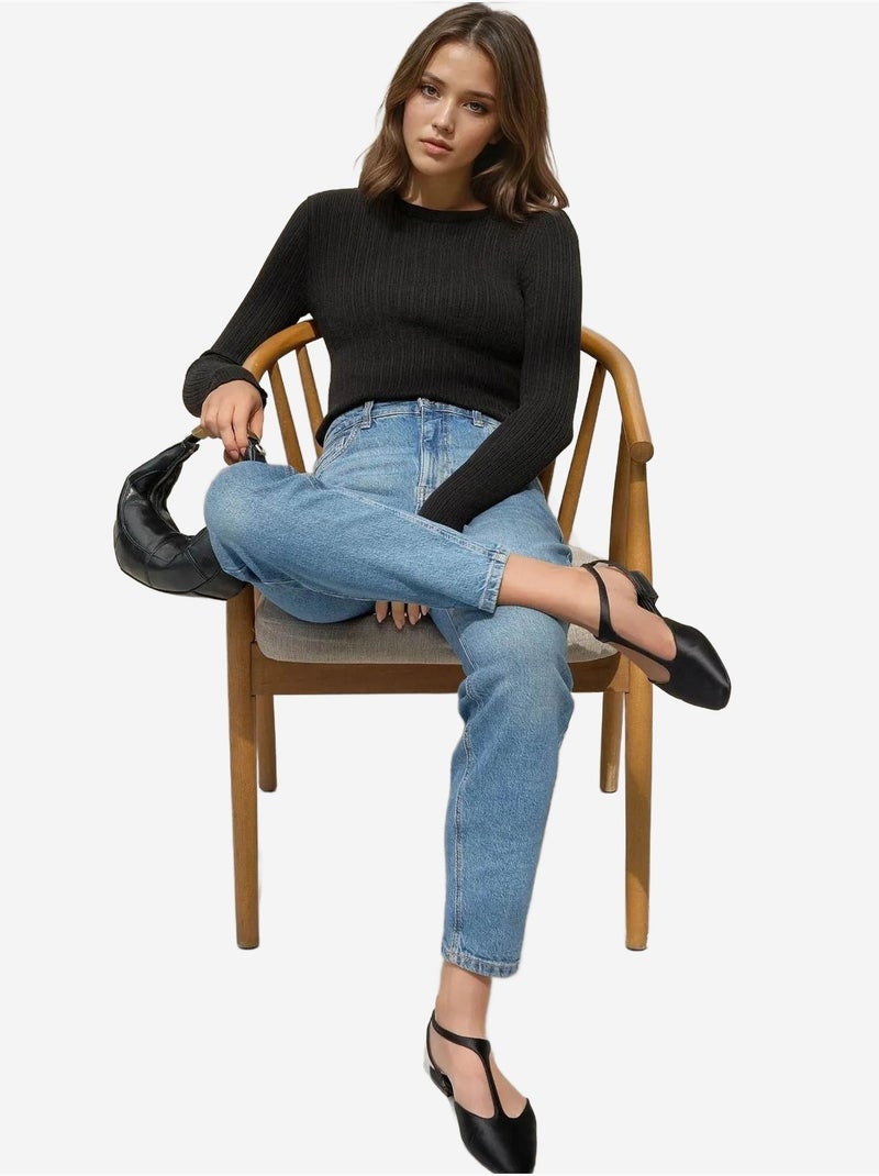 Pull col rond en maille ajustée hiccup Noir - Kiabi