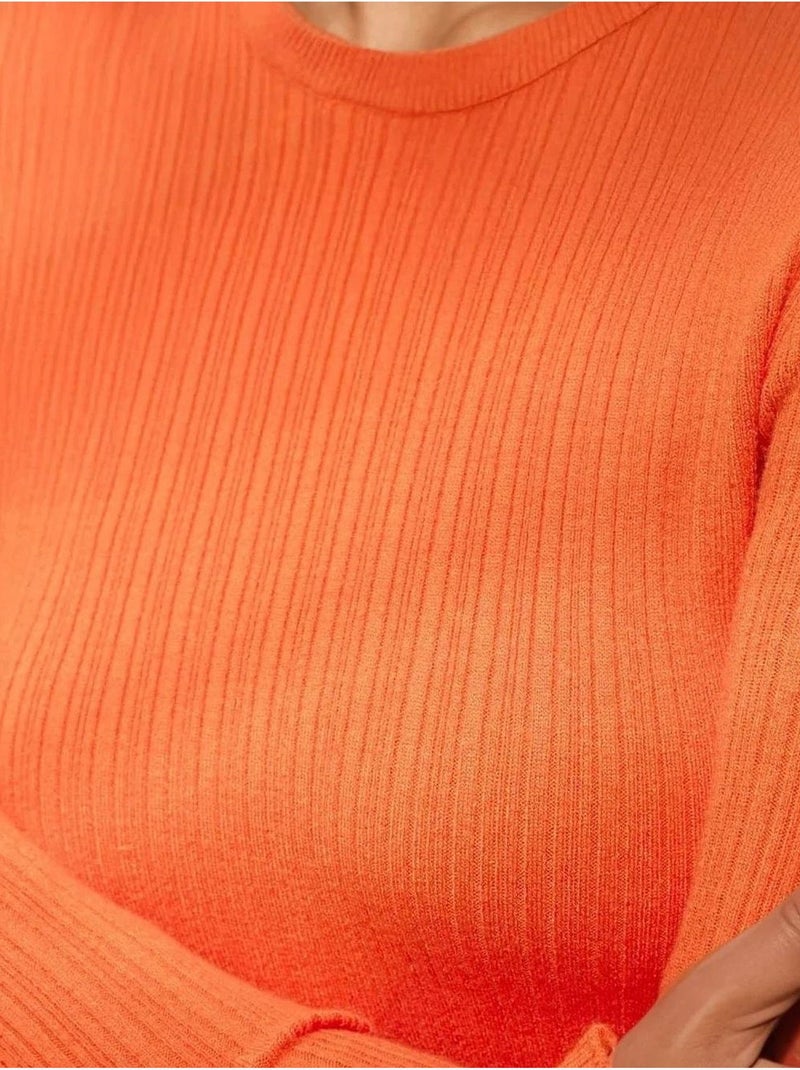 Pull col rond en maille ajustée hiccup Orange mandarine - Kiabi