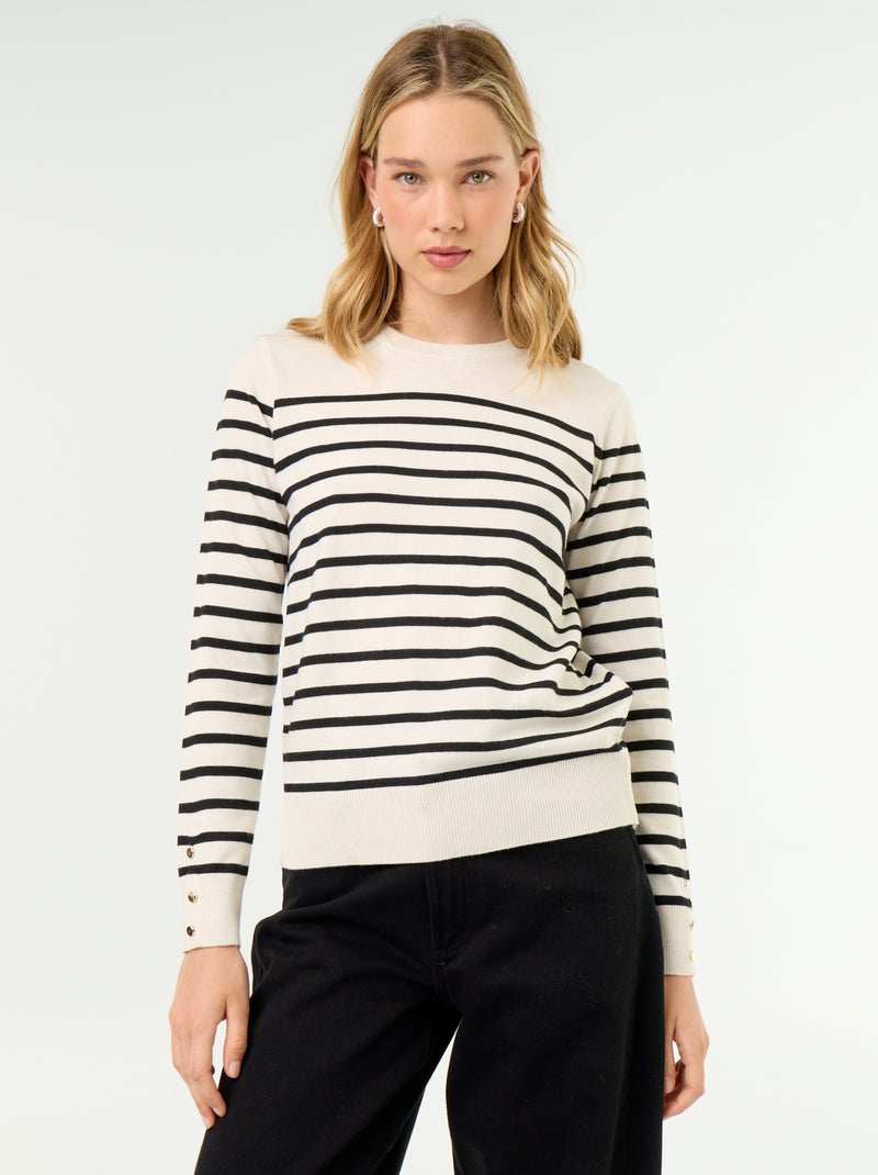 Pull col rond en maille fine jauge Beige - Kiabi