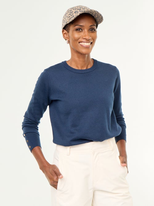 Pull col rond en maille fine jauge - Kiabi