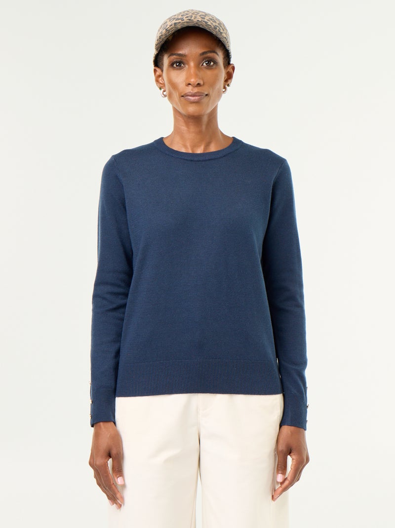 Pull col rond en maille fine jauge Bleu - Kiabi