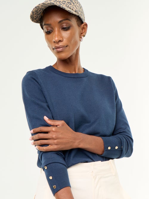 Pull col rond en maille fine jauge - Kiabi