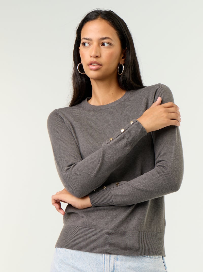 Pull col rond en maille fine jauge Gris - Kiabi