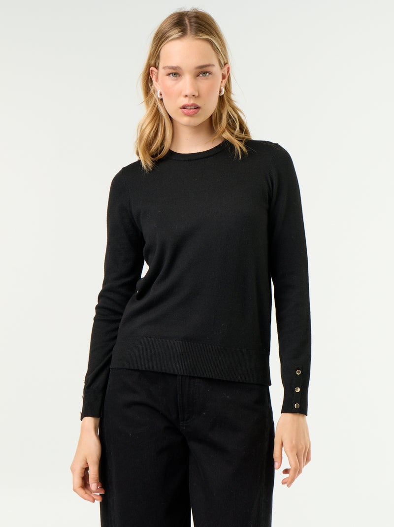 Pull col rond en maille fine jauge Noir - Kiabi