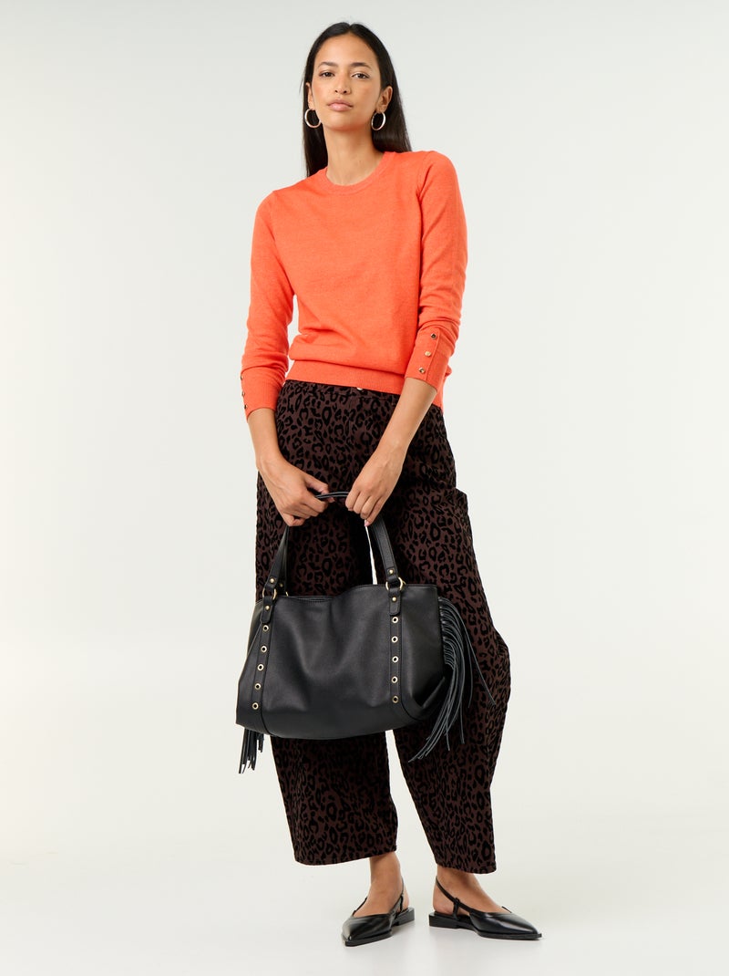Pull col rond en maille fine jauge Rouge - Kiabi