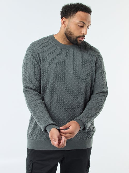 Pull col rond en maille torsadée - Kiabi
