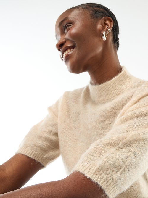 Pull col rond en mohair uni - Kiabi