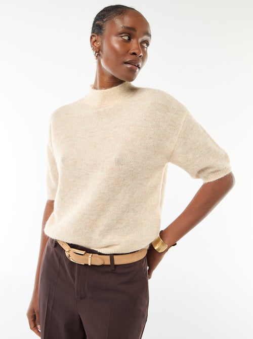 Pull col rond en mohair uni - Kiabi